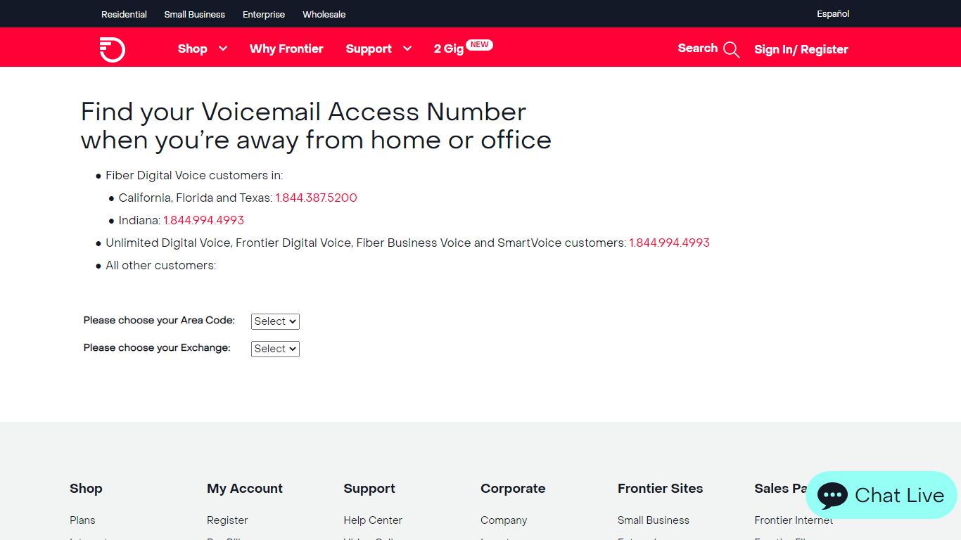 Your Voicemail Access Number | Frontier